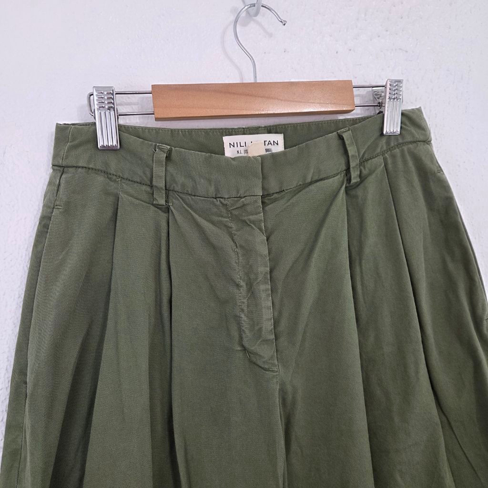 Nili Lotan Dillon Pleated Cotton Wide-Leg Pants clover green women's size 4 - Picture 5 of 7
